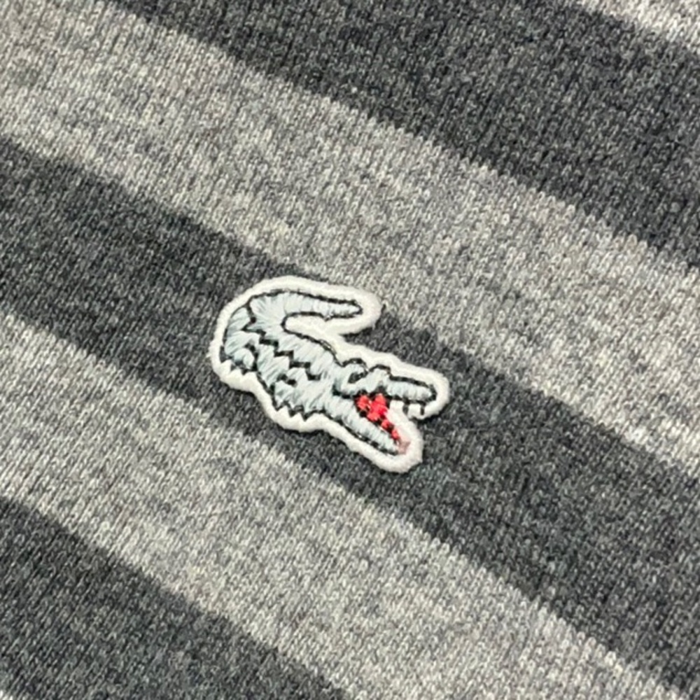 LACOSTE Stripe Rugby Polo Shirt XS FR 32 18” p2p Gray/Tan EUC - Picture 8 of 13